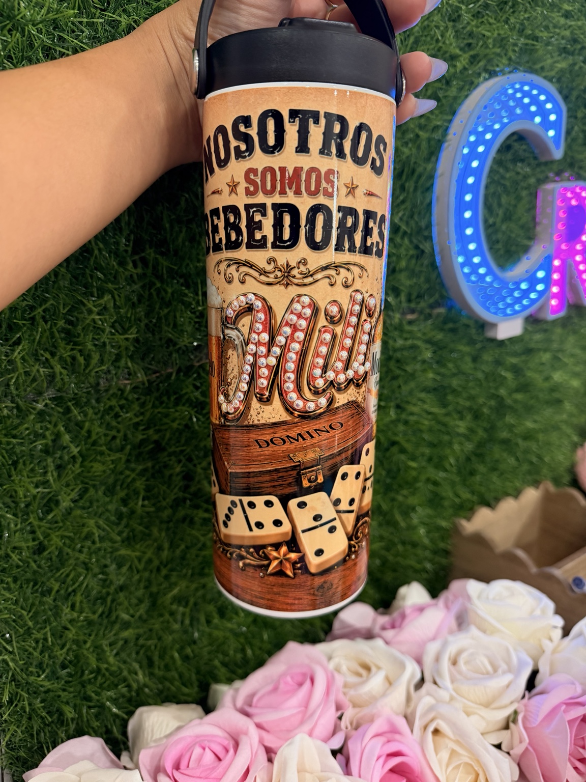Custom domino themed tumbler